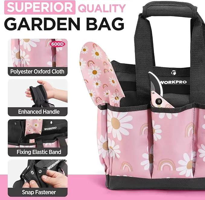 WORKPRO 5PCS Garden Tool Set, Aluminum Heavy Duty Gardening Tool Set with Garden Tool Bag, Outdoor Garden Hand Tools, Pink, Garden Gifts by GreenHaven Gardens
