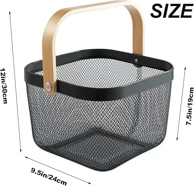 2 Pack Garden Harvest Baskets, Picnic Baskets with Durable Metal Mesh and Bamboo Handle, Perfect for Shopping, Gardening, Picnics, and Organizing by GreenHaven Gardens