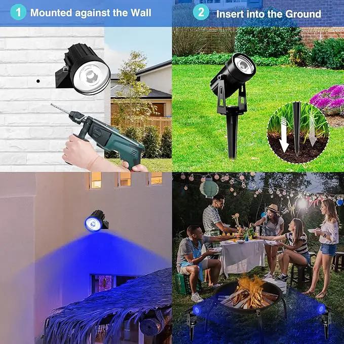 T-SUNUS 4 Pack Solar Landscape Spotlights - Blue, Waterproof IP65, 9.8ft Cable, 2000mAh Solar Panel, Auto On/Off for Garden, Driveway, Pathway, Pool Area by GreenHaven Gardens