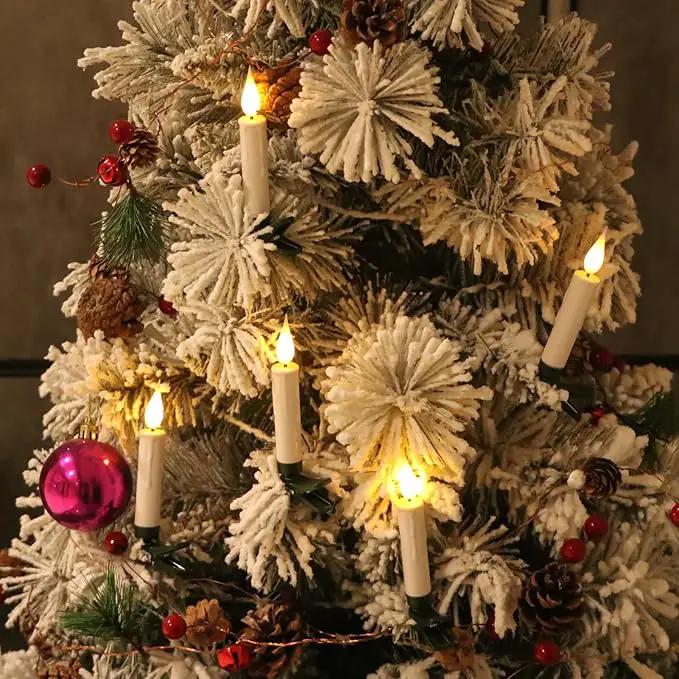 DRomance Christmas Tree Flameless Taper Candle Lights Battery Operated with 10-Key Remote and Timer, 30 Pack Plastic 3D Wick Flickering LED Taper Candles Multi-Using Home Garden Holiday Decor 3.4" by GreenHaven Gardens