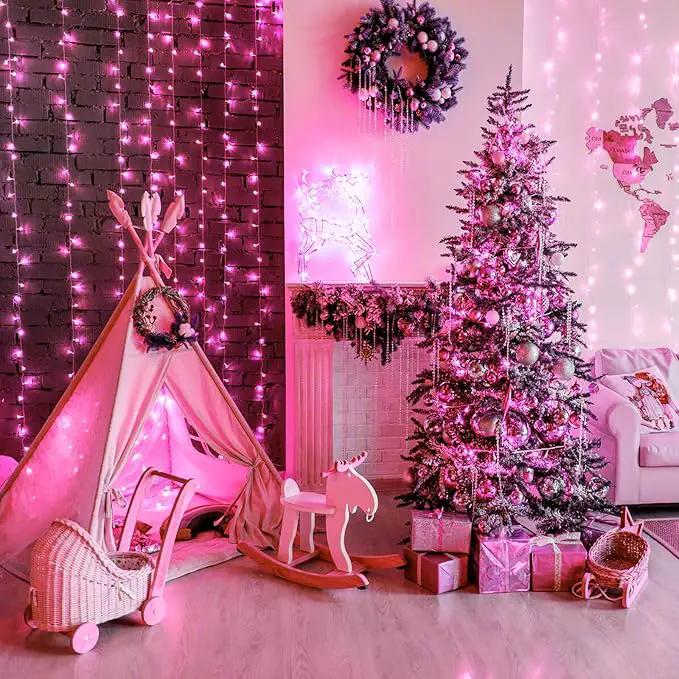 500 LED Pink String Lights, 165ft Pink Christmas Lights Outdoor Waterproof 8 Modes Clear Wire, Plug in Twinkle Fairy Lights for Bedroom Indoor Wedding Christmas Decorations by GreenHaven Gardens
