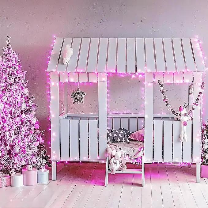 JMEXSUSS Connectable 100 LED Room Lights, 33ft 8 Modes Pink Christmas Lights Clear Wire, Plug in Pink String Lights Indoor Outdoor for Room Decor Christmas Tree Bedroom Valentines Party by GreenHaven Gardens