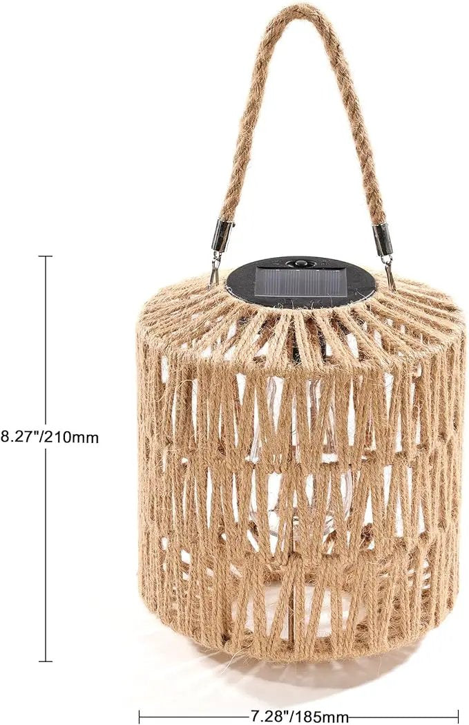 Cooo Solar Lantern Outdoor Hanging – Handwoven Jute Rope Lantern with Warm Edison Bulb, IP65 Waterproof Solar Powered Garden Light for Porch Patio, Yard Table Rustic Boho Decor, 8.27” Tall by GreenHaven Gardens