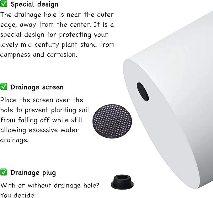 FaithLand Plant Pot 12 inch - Perfectly Fits Mid-Century Modern Plant Stand - Drainage Plug and Drainage Mesh Screen - Matte White by GreenHaven Gardens