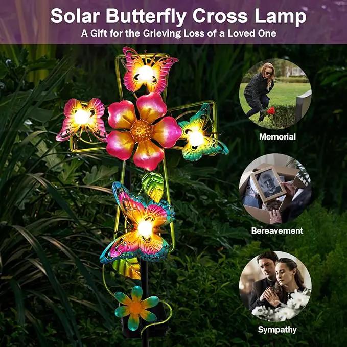Solar Cross Garden Lights, Solar Butterfly Stake Lights Cemetery Decorations for Grave, Jesus Cross Sympathy Memorial Gifts for Mother Grandma, Metal Garden Art for Yard Lawn Patio Decor by GreenHaven Gardens