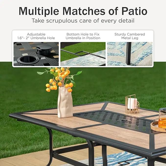 PHI VILLA Outdoor Dining Table for 6, Rectangular Metal Wrought Iron Table with Polywood Tabletop and Umbrella Hole, Large Heavy-Duty Furniture for Patio, Deck, Yard, Porch by GreenHaven Gardens
