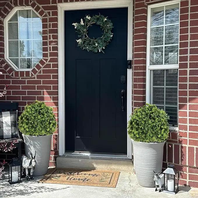 27“ Realistic Artificial Boxwood Topiary Trees Set of 2, Faux Boxwood Plants Outdoor UV-Resistant, No Maintenance Curb Appeal Fake Evergreen Bushes & Shrubs for Front Porch Outside Planter Decor by GreenHaven Gardens