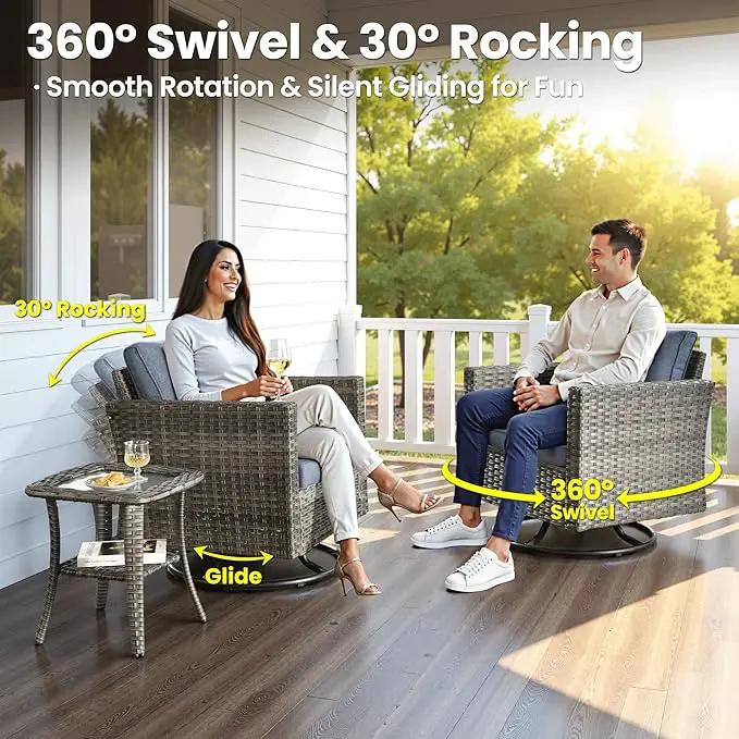 ovios 7 Pieces Patio Furniture Set with 42" Fire Pit Table, Outdoor Wicker Sofa with Swivel Chairs, All Weather High Back Rattan Couch Conversation Set, Denim Blue by GreenHaven Gardens