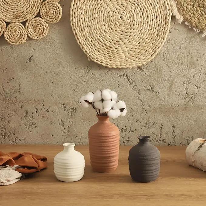 Ceramic Vase Set of 3 Decorative Vase for Home Decor Modern Farmhouse Decor Pottery Neutral Vases for Living Room Bathroom Table Mantel Fireplace Entryway Shelf (02-Brown) by GreenHaven Gardens