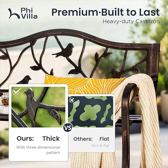 PHI VILLA Outdoor Garden Park Bench Patio 50" Metal Bench, Steel Frame Bench with Backrest and Armrests for Porch, Lawn, Balcony, Backyard and Indoor, Bronze by GreenHaven Gardens