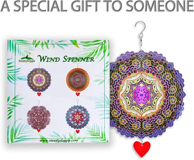 SteadyDoggie 12-Inch 3D Wind Spinners Outdoor - Mandala Purplerain Windmill Yard Decorations - Stainless Steel Laser Cut Ornament - Kinetic Garden Decor for Outside by GreenHaven Gardens
