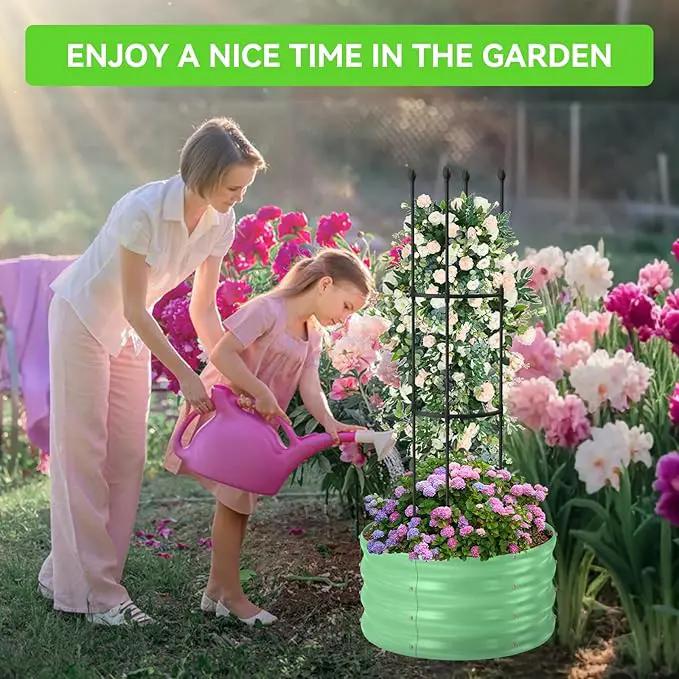 1 Pack Raised Garden Beds Outdoor, Galvanized Metal Raised Garden Bed with Trellis, 23.6x23.6x60in Tomato Cages for Garden Planters Box with Trellis for Climbing Plants Vegetable Vine Flowers by GreenHaven Gardens