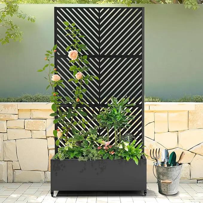 Raised Garden Bed with Trellis and Wheels,73"x35"x16" Metal Raised Garden Bed,Black Parallel Metal Planter with Climbing Trellis for Vines & Vegetables by GreenHaven Gardens