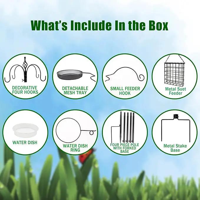 yosager Premium Bird Feeding Station Kit, 77" x 19" Birds Feeder Pole, Deluxe Multi Feeder Hanging Kit with Metal Suet and Bird Bath for Wild Birds Watching, Birdfeeder and Planter Hanger by GreenHaven Gardens
