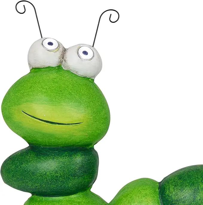 Alpine Corporation YEN608SLR Caterpillar Statue with Light Up Eyes, Solar Powered LED Caterpillar Garden Statue, 16" H, Green by GreenHaven Gardens