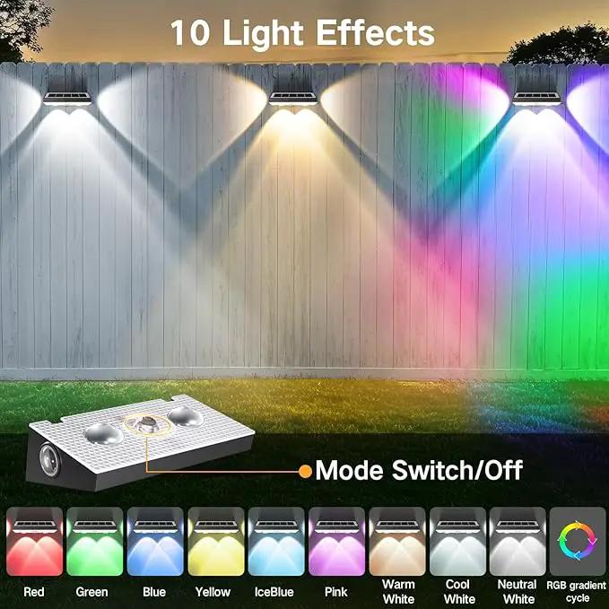 OUTON Solar Fence Lights Outdoor, 3-Side RGBCW Fence Light Solar Powered, 10 Modes Dusk to Dawn Auto ON/Off Deck Lights, IP65 Waterproof Outside Light for Garden Step Patio Backyard Wall, 6-Pack by GreenHaven Gardens