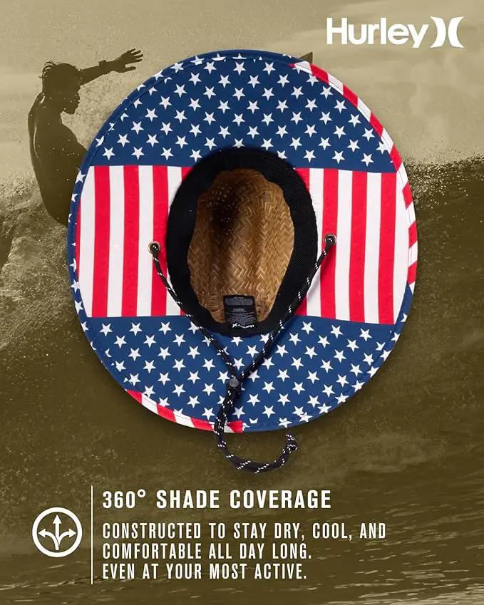 Hurley Men's Straw Hat - Wide Brim Channel Island Lifeguard Hat - Stylish Sun Hats for Men with Chin Strap by GreenHaven Gardens