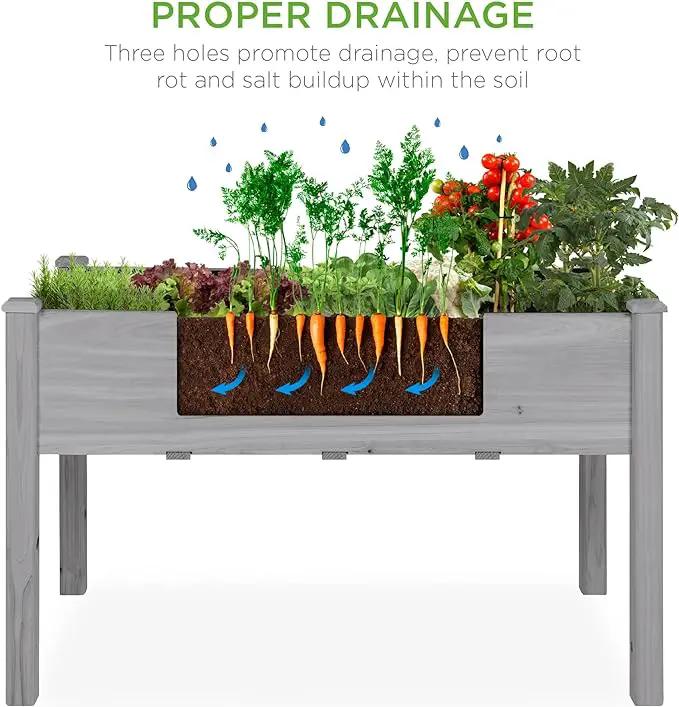 Best Choice Products 48x24x30in Raised Garden Bed, Elevated Wooden Planter for Backyard w/Foot Caps, Bed Liner, 200 lbs Capacity - Gray by GreenHaven Gardens