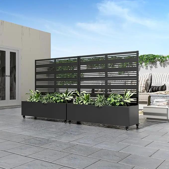 Casaphoria Metal Raised Garden Bed with Trellis and Wheels, 47"x47"x16" Planter Box for Climbing Plants, Vegetables & Vines, Features Drainage Holes and Privacy Screen (Black-Harold) by GreenHaven Gardens