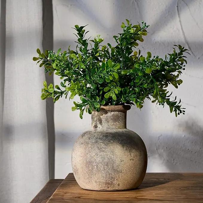 SIDUCAL Ceramic Rustic Farmhouse Vase | 6 Inch Pottery Decorative Flower for Home Decor | Boho Vase | Terracotta for Table, Living Room, Bathroom Decoration, Shelf Decor, Mantel by GreenHaven Gardens