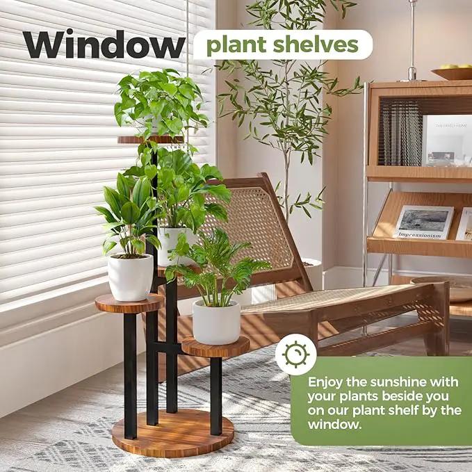 Bamworld 4 Tier Plant Stand Indoor Small Plant Shelf Outdoor Metal Tall Flower Holder Table Support Rack Garden Accessories for Plant Lovers(Brown) by GreenHaven Gardens