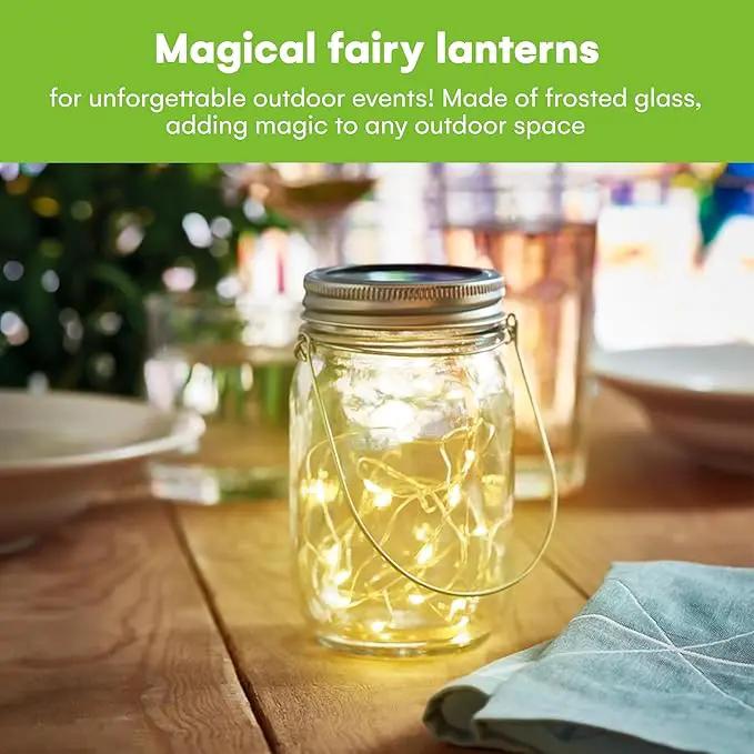SteadyDoggie Solar Mason Jar Lights - Set of 2 Magical Patio Lights in Glass Lanterns - Hang Them Anywhere Outdoors for Enchanting Illumination - Waterproof and Decorative - 5.2" x 3" by GreenHaven Gardens