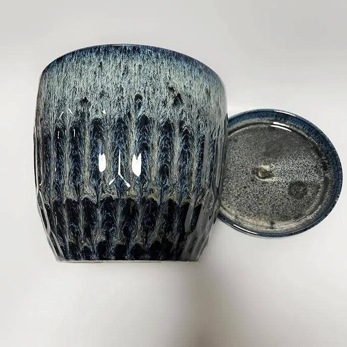 Ceramic Pots for Plants, 6in Ceramic Planters for Indoor Plants, Flower Pots with Drainage and Saucer, Reactive Glaze Blue by GreenHaven Gardens