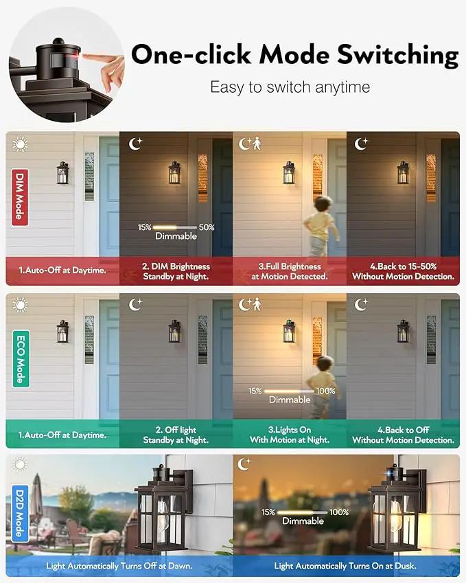 Distance-Adjustable Motion Sensor Outdoor Lights, Oil Rubbed Bronze Wall Mounting Porch Light, Waterproof Dusk to Dawn Exterior Lighting Fixtures Sconce, Anti-Rust Outdoor Lanterns for Porch by GreenHaven Gardens