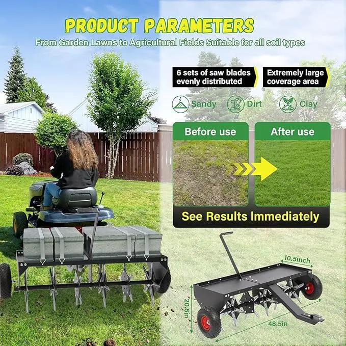 Doniks 48-Inch Tow Behind Lawn Plug Aerator with Universal Hitch, Lawn Aerator Tow Behind with 30 Galvanised Steel Tines,Tray and Inflatable Wheels for Gardens, Lawns, Farms by GreenHaven Gardens