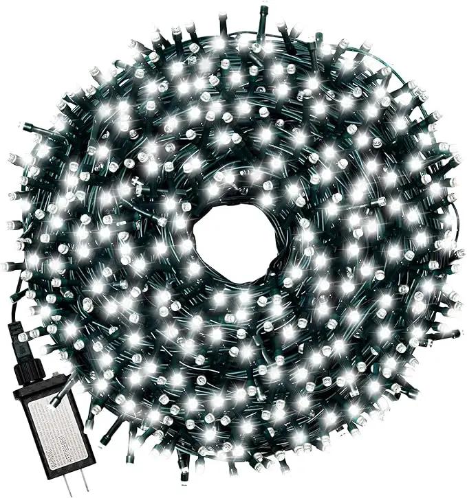 500 LEDs 172ft Green Cable Wire Christmas Light Fairy String Tree Twinkle Lights Plug in 12 Modes for Christmas Party, Outdoor, Garden, Wedding, Home Decoration (White) by GreenHaven Gardens