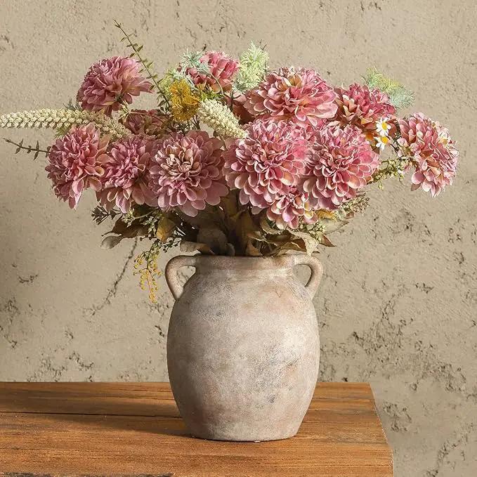 Ceramic Flower Vase 7.6 inch Farmhouse Rustic Vase Decorative Pottery Terracotta Vases for Home Decor Table Mantle Fireplace Living Room Bathroom Wedding Centerpiece (Whitewashed) by GreenHaven Gardens