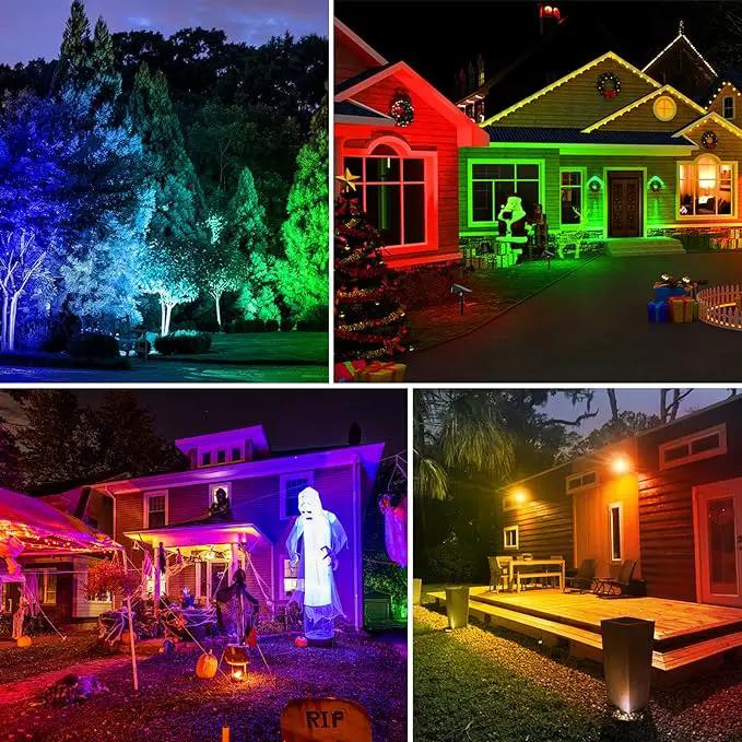 T-SUNUS Christmas Solar Spot Lights Outdoor Color Changing 4 Pack, IP65 Waterproof Solar Landscape Spotlights Garden Pond Lights, 2-in-1 RGB Lighting for Yard Pathway Driveway Walkway Tree Halloween