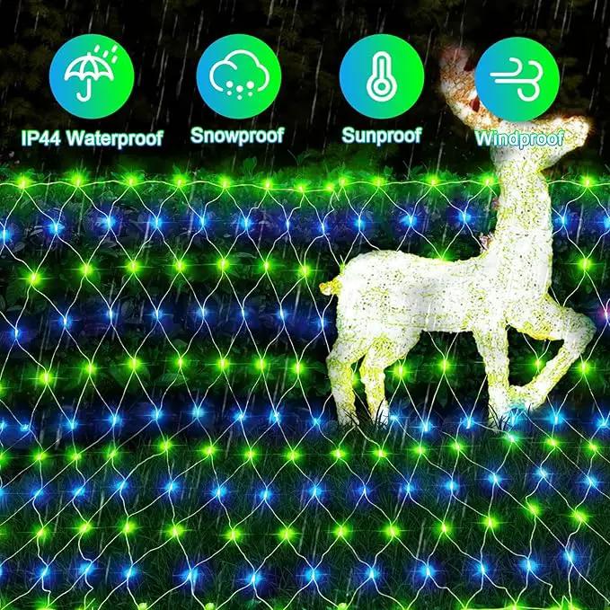 200 LED Christmas Net Lights Outdoor Decorations 3M*2M Mesh Lights Fairy String Lights Plug in with Timer 8 Modes Waterproof for Outside Bush Window Wall Patio Fence Party Decor-Blue and Green by GreenHaven Gardens