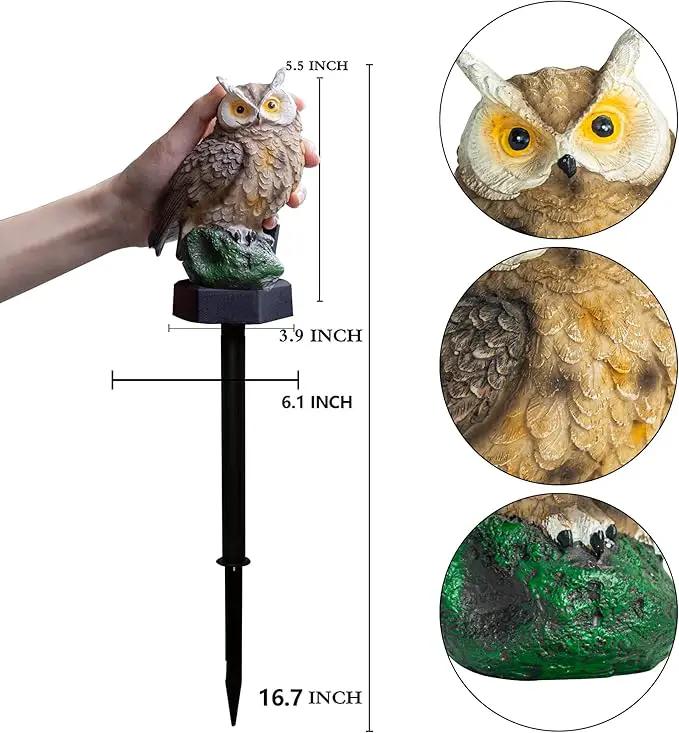 Dazzle Bright Owl Figure Solar LED Lights, Resin Garden Waterproof Decorations with Stake for Outdoor Yard Pathway Outside Patio Lawn Decor to Scare Birds Away, Brown (2 Pack) by GreenHaven Gardens