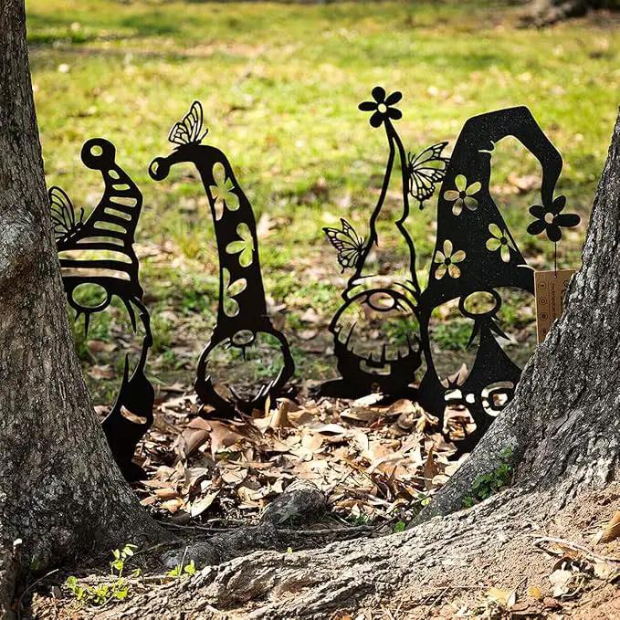 RealSteel Metal Garden Gnomes Outdoor – Steel 4 Pack Lawn Ornaments & Statues, Funny Yard Decor, Weatherproof Garden Decoration, Gift for Gardeners (Penny Vein) by GreenHaven Gardens