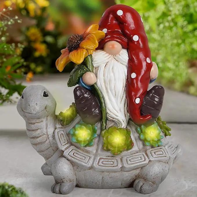 Hodao Patio Garden Theme Solar Gnome & Turtle Sculpture Statue - Lawn, Deck, Balcony, Patio Spring/Summer Decorations - Creative Housewarming Gifts by GreenHaven Gardens