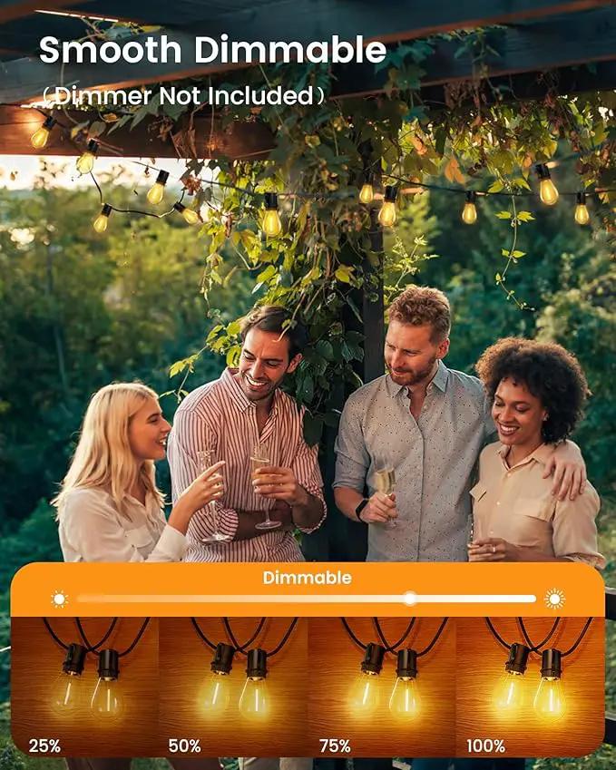150FT Outdoor String Lights LED, 45+3 S14 Bulbs Shatterproof, IP54 Waterproof Dimmable for Large Outdoor Events, Resorts, Hotel Lighting - Commercial Grade Connectable by GreenHaven Gardens