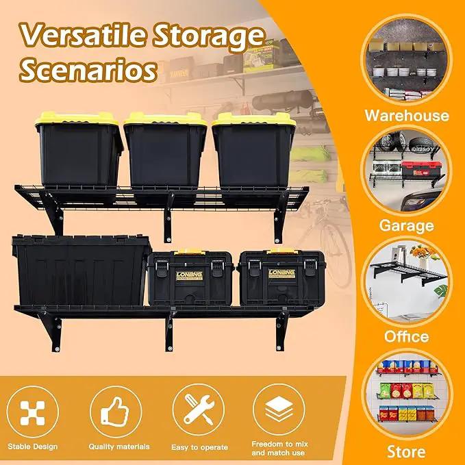 Garage Wall Shelving, 2-Pack 2 x 4ft Garage Storage Rack,Loads 700 lbs 24-inch-by-48-inch Heavy Duty Wall Shelves,24” x 48” Garage Wall Shelf,Black by GreenHaven Gardens