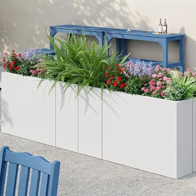 Stoog 38" Large Planters for Outdoor Plants Set of 2, All-Weather Rectangular Metal Planter Box with Removable Insert Shelf, Ideal for Plants, Flowers, Vegetables, Garden, White by GreenHaven Gardens