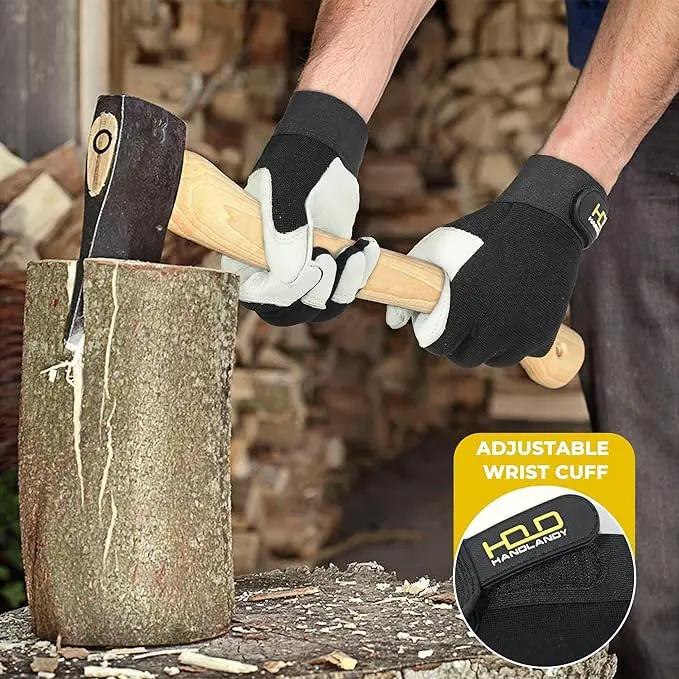 HLDD HANDLANDY Leather Work Gloves for Men & Women, Adjustable Wrist Cowhide Gardening Glove with Reinforced Palm for Driver by GreenHaven Gardens