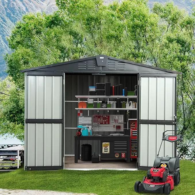 Domi Outdoor Storage Shed 6.5’ x 4.2’, Metal Garden Shed with Galvanized Steel Frame for Bike, Tools, Lawn Mowers, Outdoor Storage Cabinet with Lockable Door for Garden Lawn Patio (Dark Grey) by GreenHaven Gardens