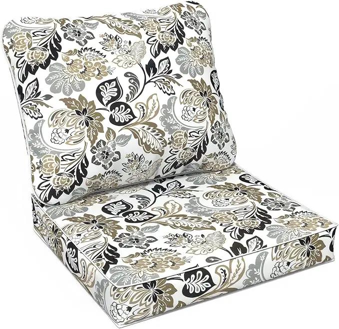 LVTXIII Outdoor Deep Seat Cushion Patio Seat and Back Cushion Set Seasonal Chair Cushion with Removable Cover and Adjustable Buckle for Home and Garden, 24"x24"x4", Dailey Tan by GreenHaven Gardens