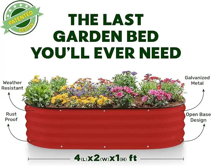Galvanized Raised Garden Beds Outdoor // 4×2×1 ft (2-Pack) Planter Raised Beds for Gardening, Vegetables, Flowers // Large Metal Garden Box (Red) // Patented Tool-Free Design by GreenHaven Gardens