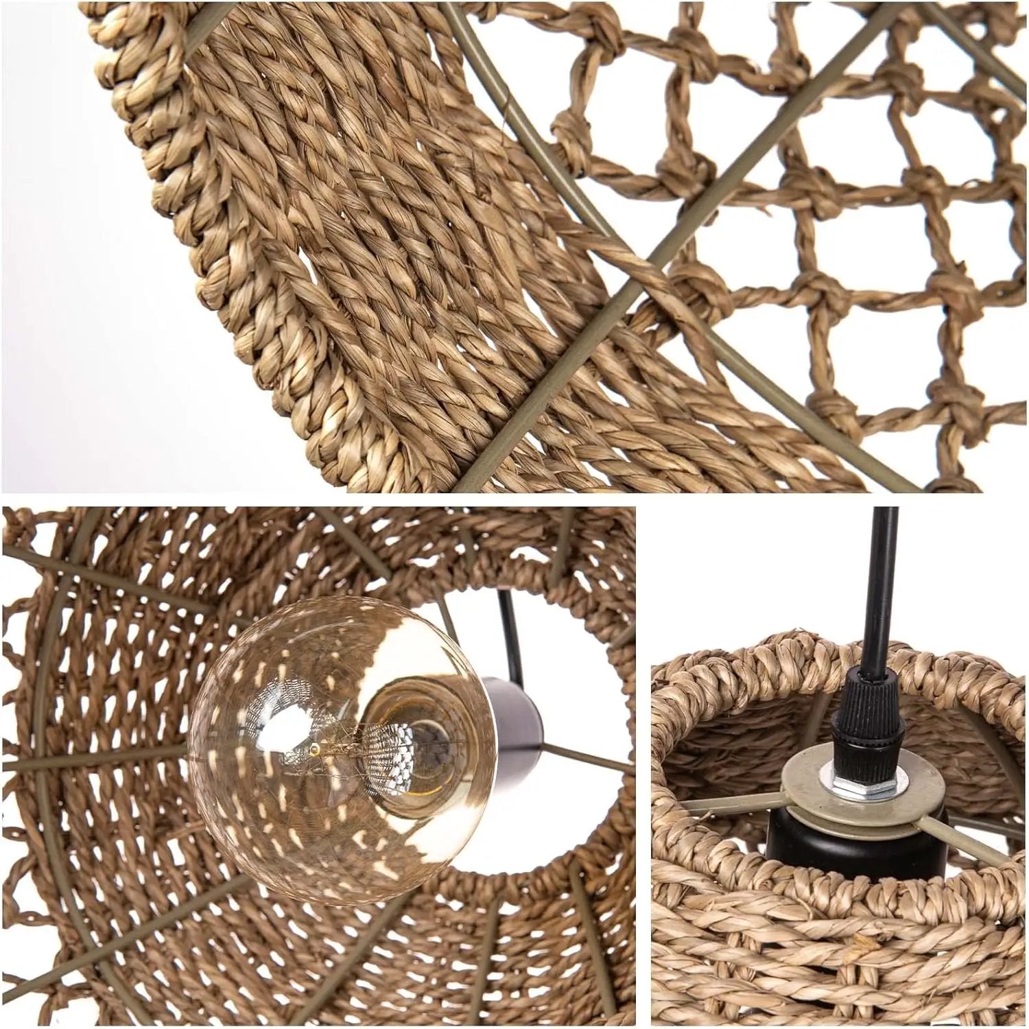 Arturesthome Woven Pendant Light, Modern Boho Hanging Lamp with Handwoven Rattan Shade, Farmhouse Coastal Pendant Light Fixtures for Kitchen Island, Dining Room, Bar, Foyer Hallway D 13.7in by GreenHaven Gardens