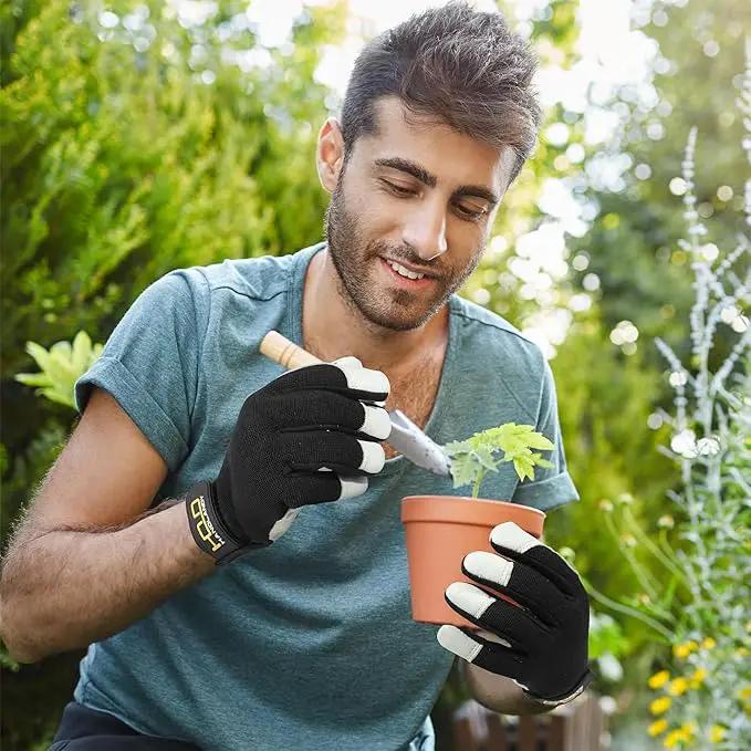 HLDD HANDLANDY Leather Work Gloves for Men & Women, Adjustable Wrist Cowhide Gardening Glove with Reinforced Palm for Driver by GreenHaven Gardens