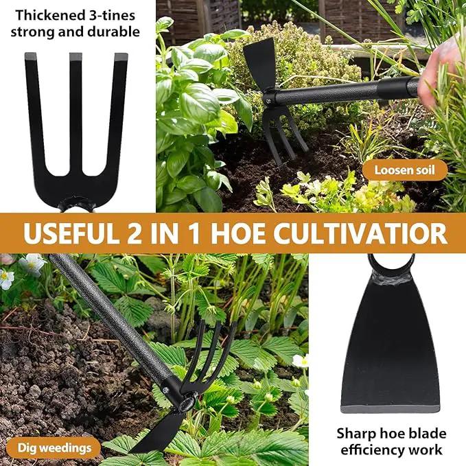 Weeding Tool, Hoe Cultivator 2 in 1 Garden Tools - 31" Heavy Duty Weeder Hand Tiller Weeding Rake for Flower Beds Yard Lawn Gardening Digging Planting by GreenHaven Gardens