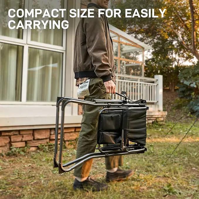 EVER ADVANCED Portable 30.7" Seat Height Tall Folding Camping Chair Directors Chair High Foldable Bar Stool with Side Table for Makeup Artist, Sports Event, Craft Show, Supports 350LBS Black Grey by GreenHaven Gardens