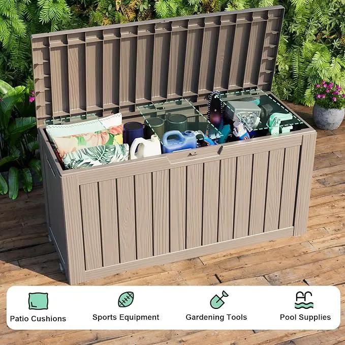 76 Gallon Outdoor Deck Box,Storage Lockable Waterproof Patio Furniture,Garden Tools,Cushions,Pool Accessories Outside Storage Resin Box(Grey) by GreenHaven Gardens