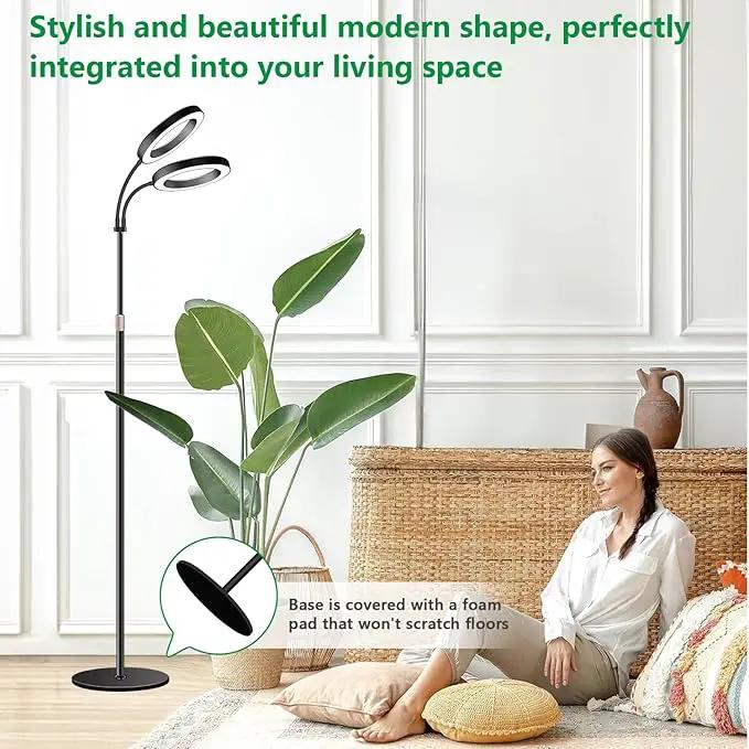 Large Plant Light for Indoor Plants, 2 Head Full Spectrum Grow Light with 68" Adjustable Stand for Growing Large Tall Plants, Black Halo Floor LED Grow Lamp with 16 Hour Timer