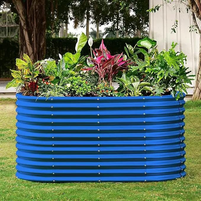 Land Guard 8x4x3ft Oval Galvanized Raised Garden Beds, Large-Capacity Metal Planter Box Outdoor, Durable Deep Raised Garden Bed 3ft Tall, Raised Beds for Gardening Vegetables, Royal Blue by GreenHaven Gardens
